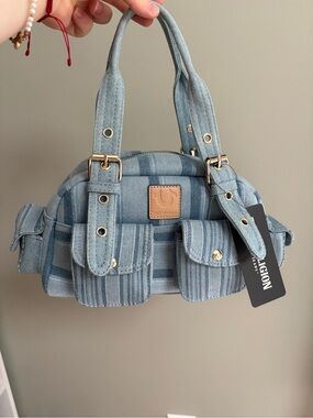 True Religion Light Blue Striped Denim Mini Satchel